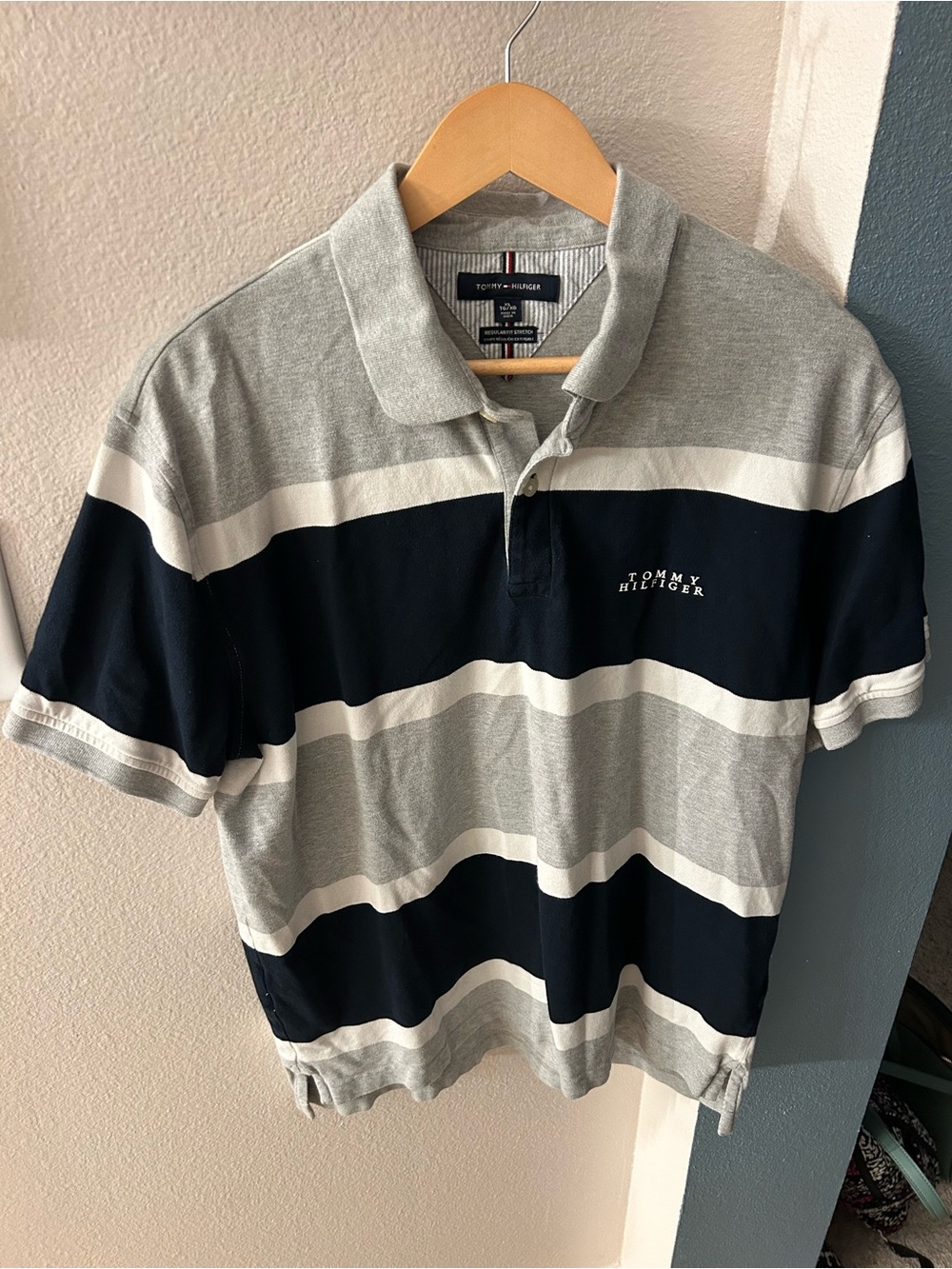 Tommy Hilfiger Grey, Navy & White Striped Polo size XL
